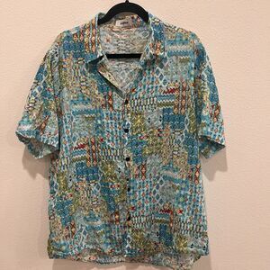 Vatpave Men’s Short Sleeve Hawaiian Shirt Size XL Button Down Blue Green Casual